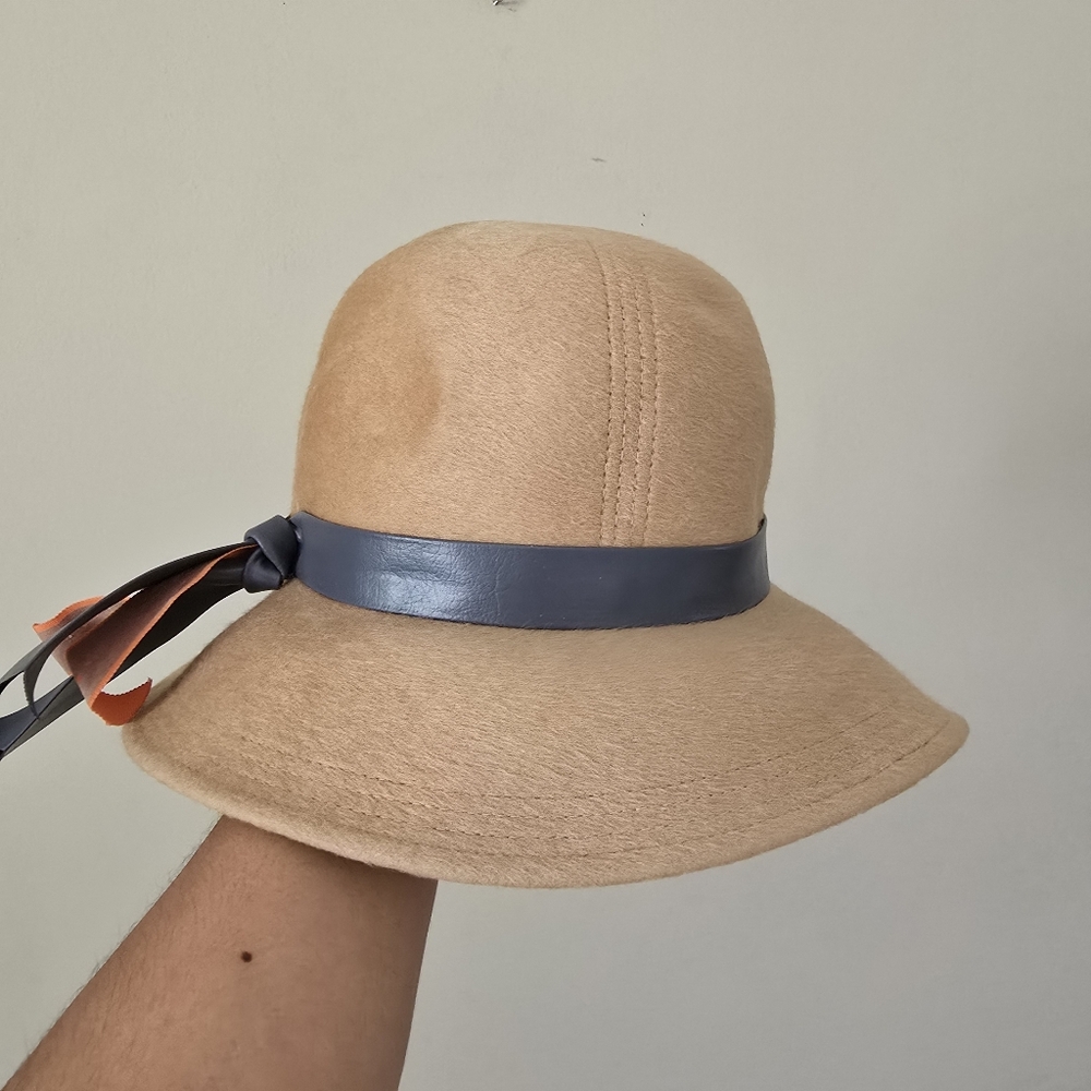 GIBBE HAT HENRY POLLAK BEIGE  MELANGE BLEND FELT‎ WOOL W GRAY TRIM PARIS NY